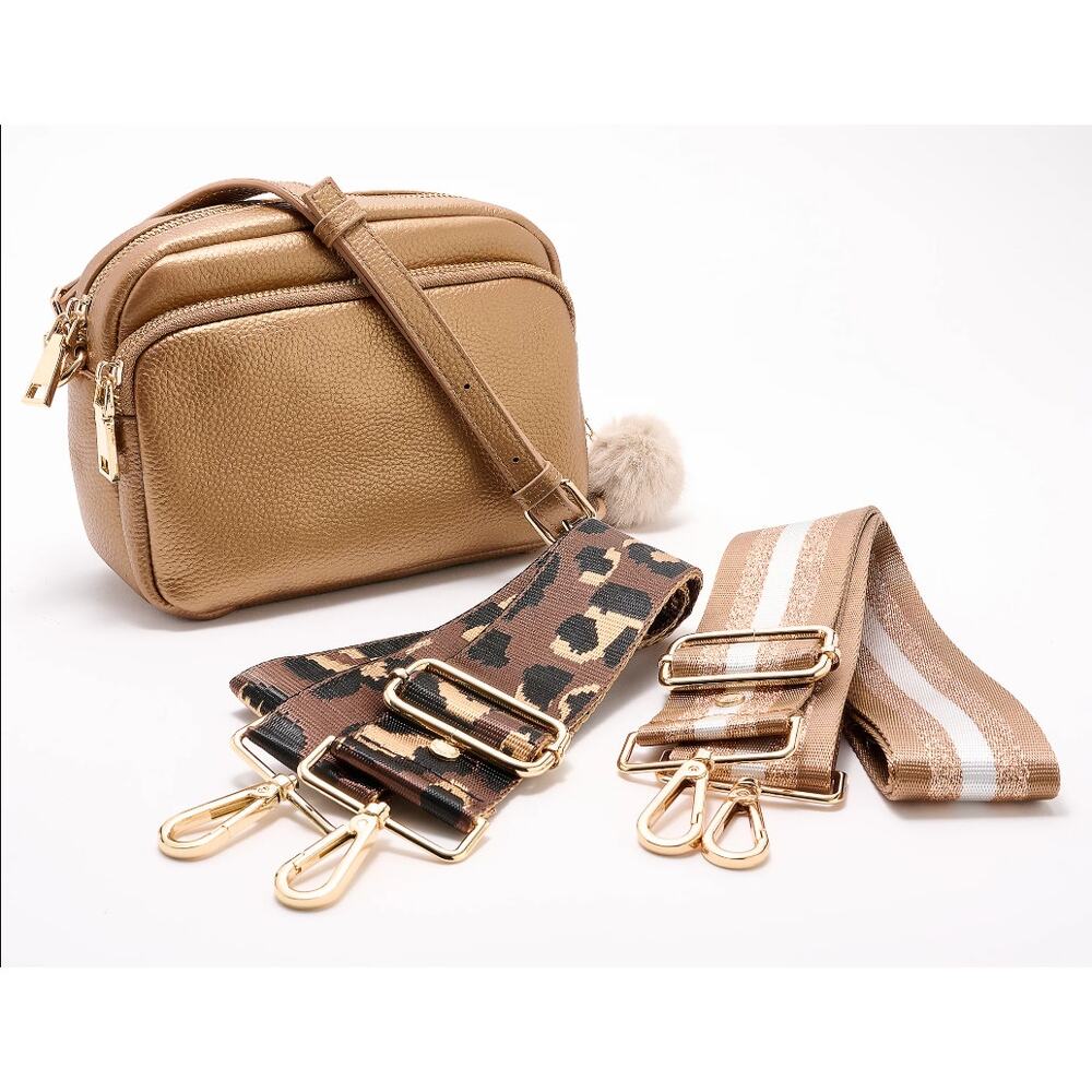 Pom Pom London Mayfair Leather Crossbody with Multi Straps Gold